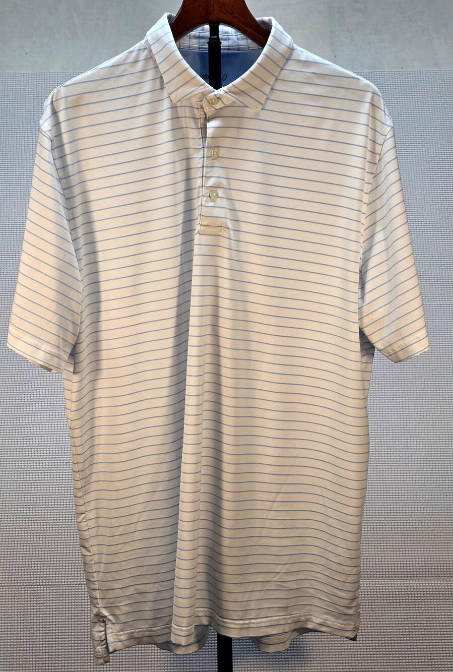 johnnie-O Prep Performance‎ Polo Shirt Men's XL Blue White Stripe Short Sleeve
